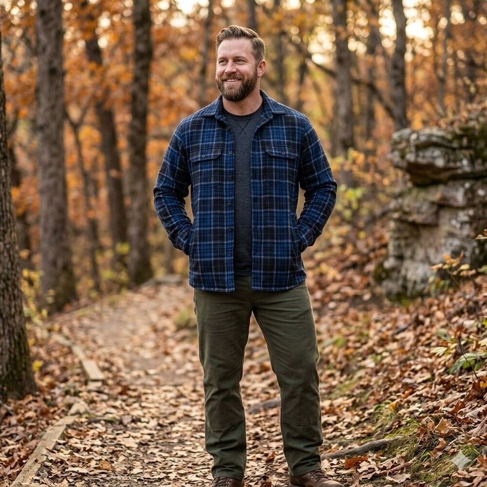 MuskOx Heavyweight Flannel Shirt Jacket Mens L Blue Plaid Pockets Portugal